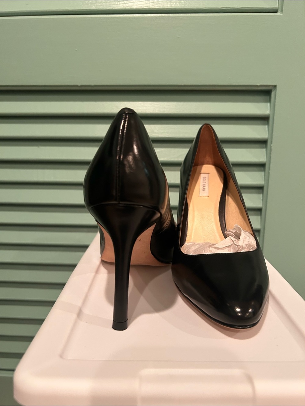 Cole Haan Black Leather Pointed-Toe Stiletto Pumps - Picture 3 of 5